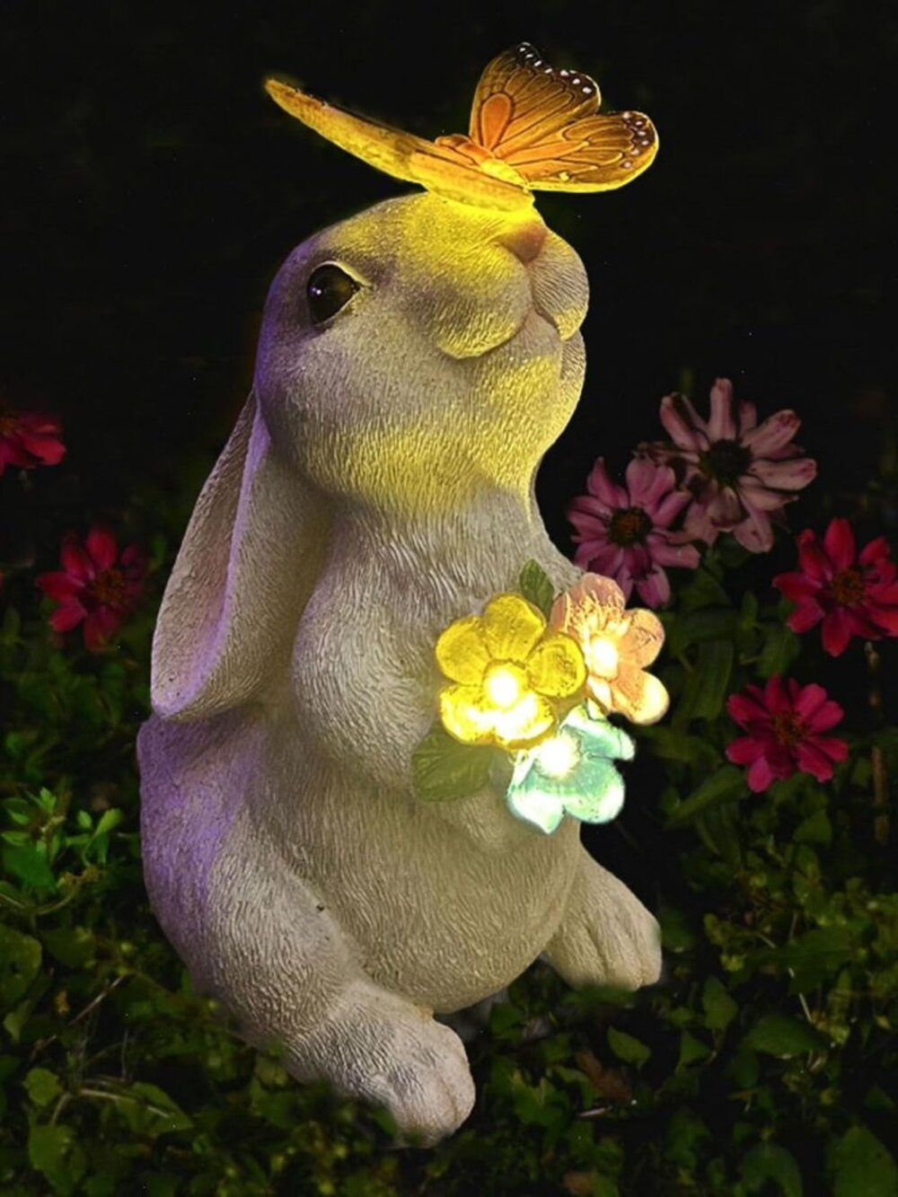 Charming Solar Garden Bunny Statue with Butterfly - Outdoor Decor for Yard